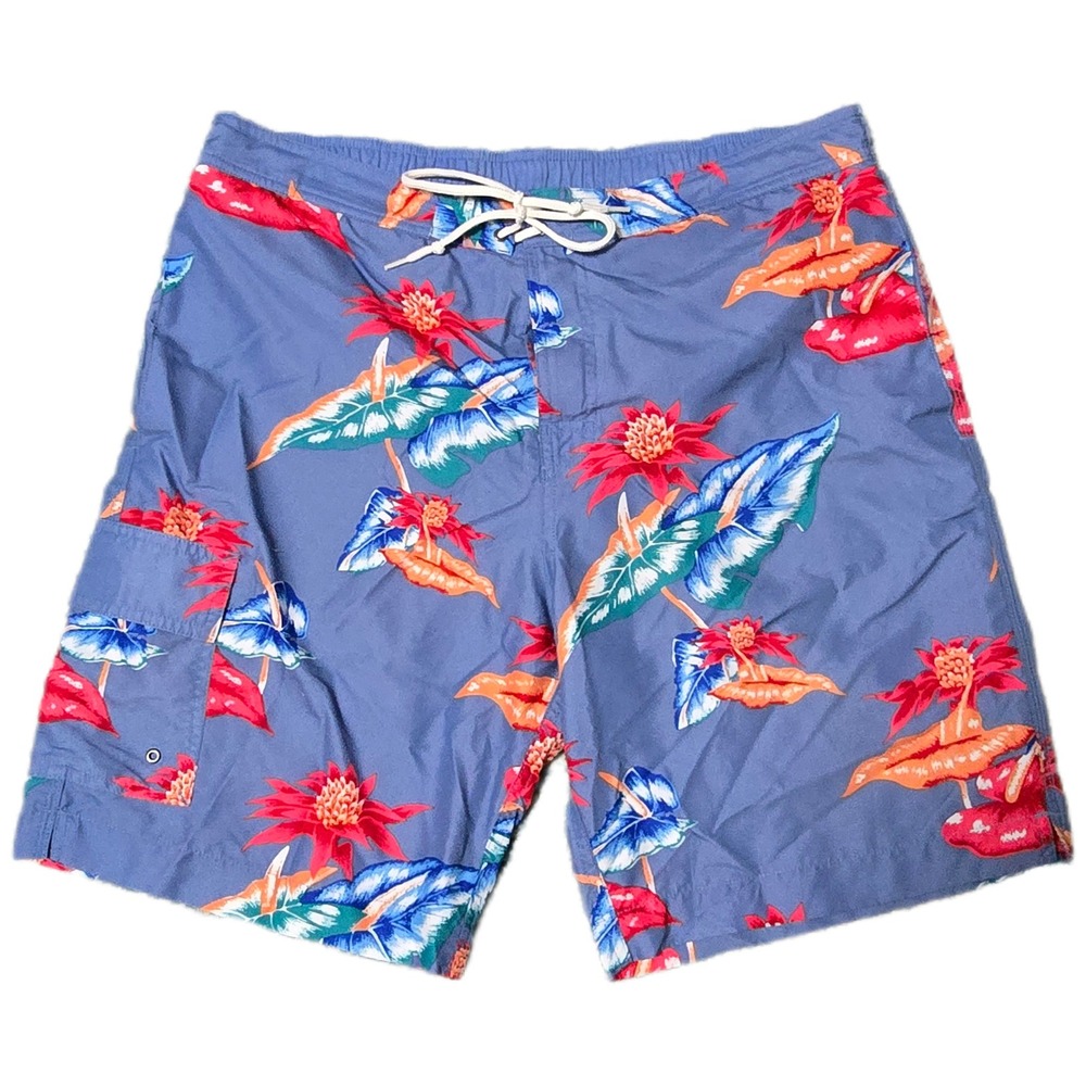 Chaps Men's Blue Tropical Floral‎ Swim Trunks Board Shorts L/G (X)